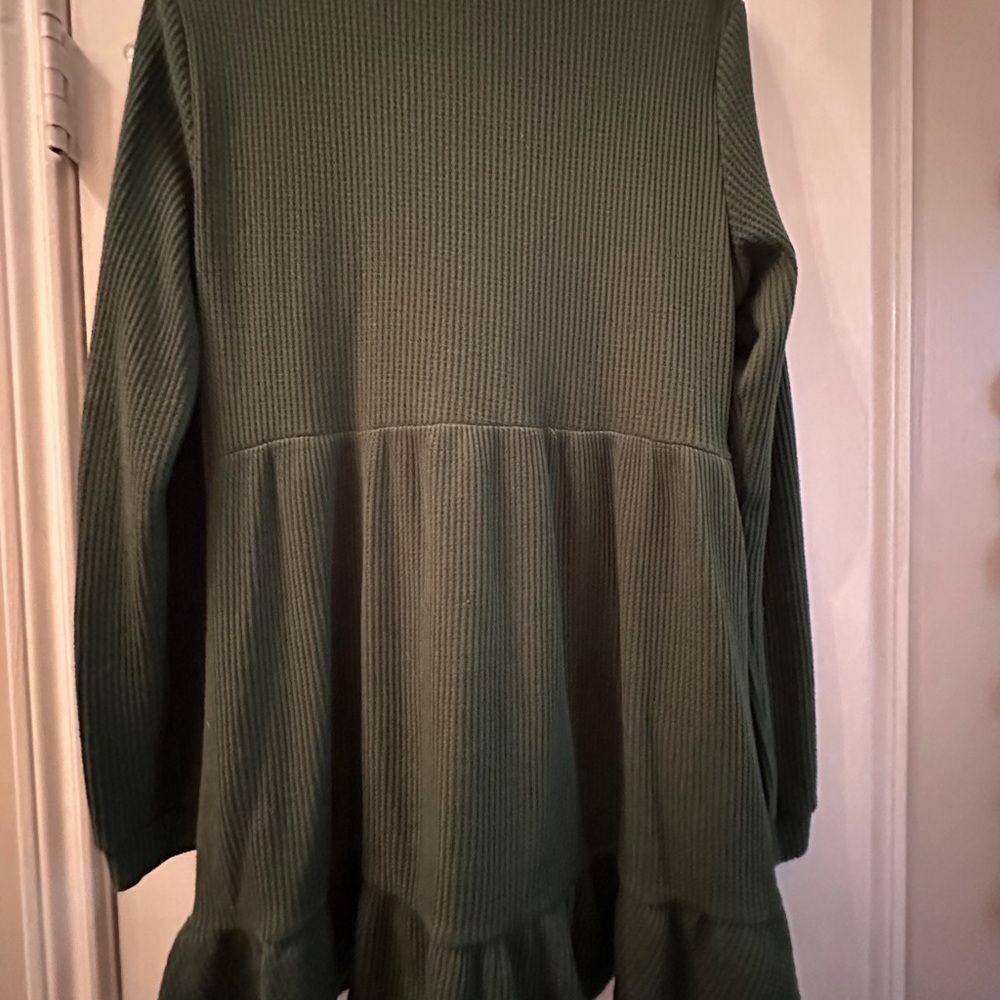 Evy’s Tree - “The Sarah” Green Button-Front Waffle Knit Ruffle Cardigan - Picture 7 of 7